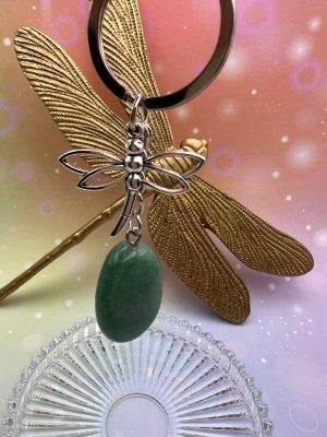 Porte-clés Aventurine verte avec libellule argentée – bijou apaisant et inspirant signé LiluBelle